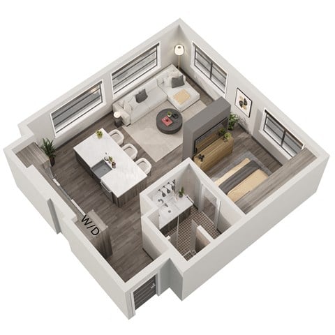 Floor plan for 1 bed, 1 bath, 628 sqft